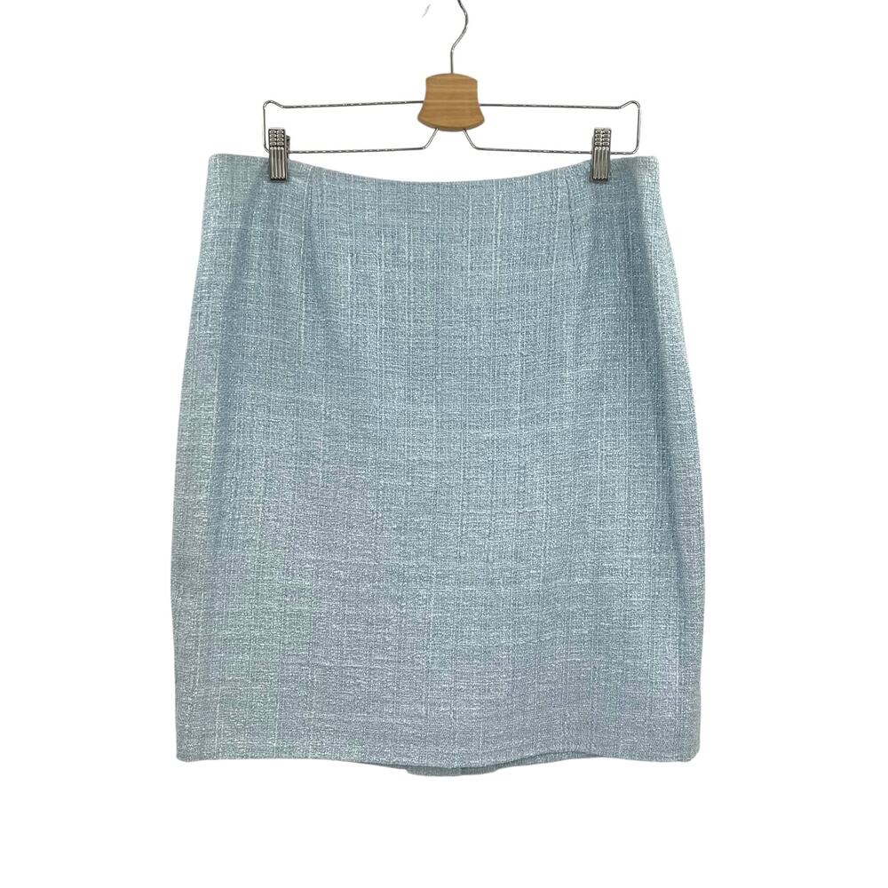 Escada Tweed Pencil Skirt Straight Boucle Classic Light Blue Size 44‎ US 14